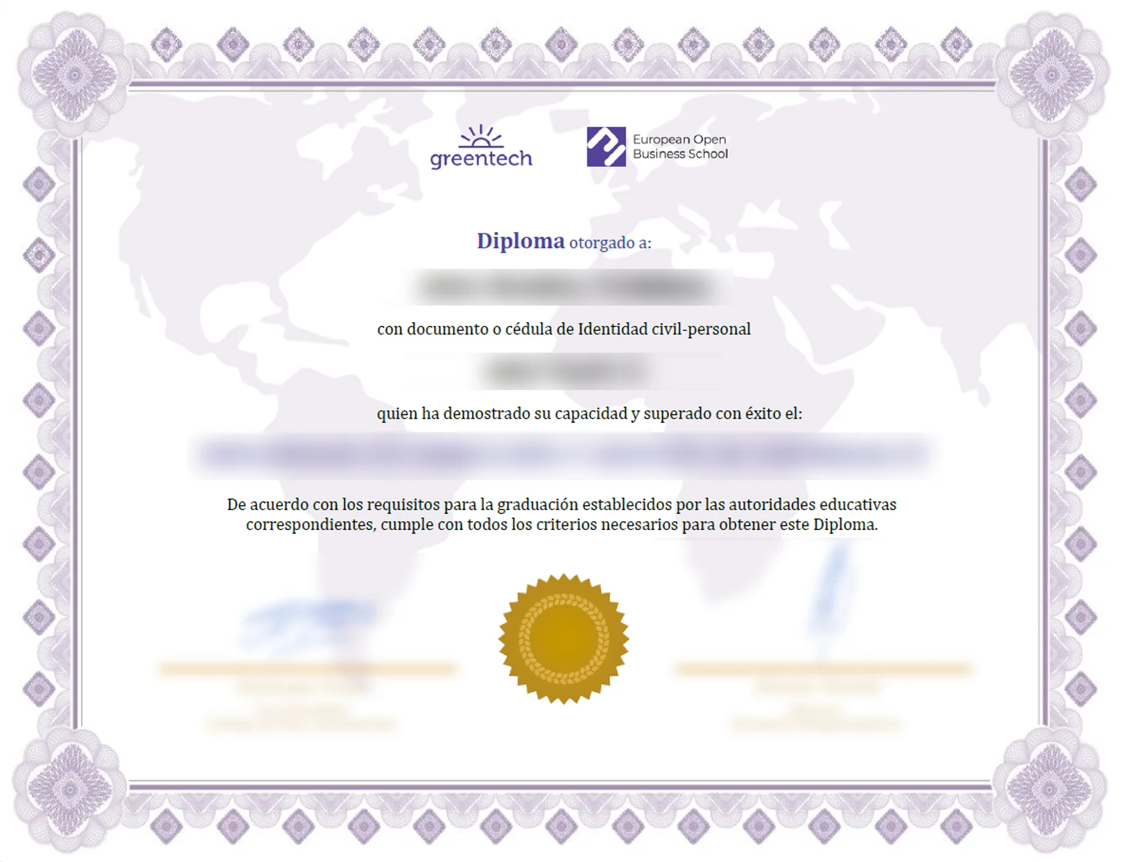 Ejemplo del certificado internacional